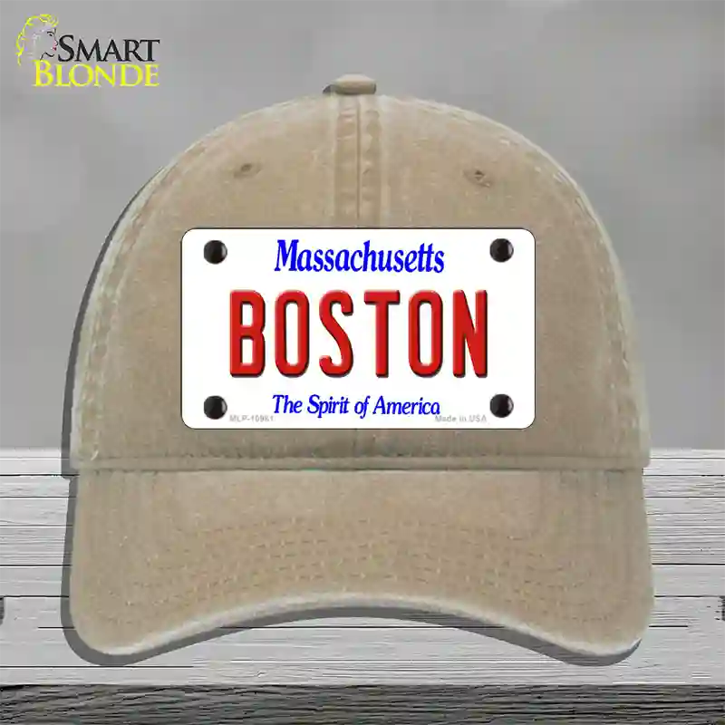 Boston Massachusetts Novelty License Plate Hat Unconstructed Cotton / Khaki