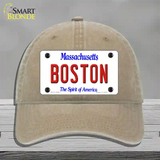 Boston Massachusetts Novelty License Plate Hat Unconstructed Cotton / Khaki