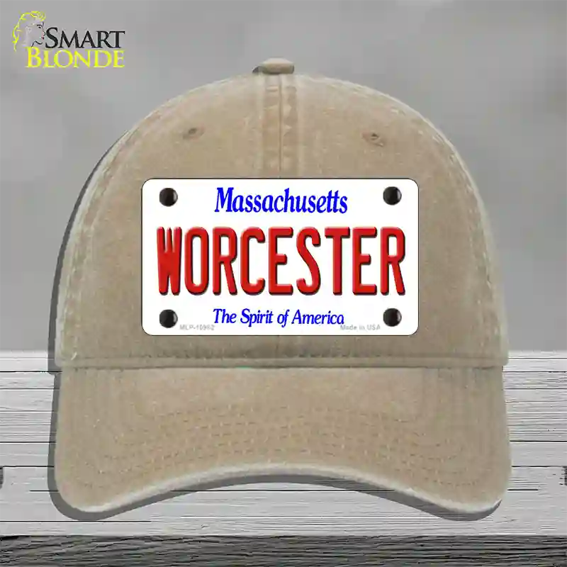 Worcester Massachusetts Novelty License Plate Hat Unconstructed Cotton / Khaki