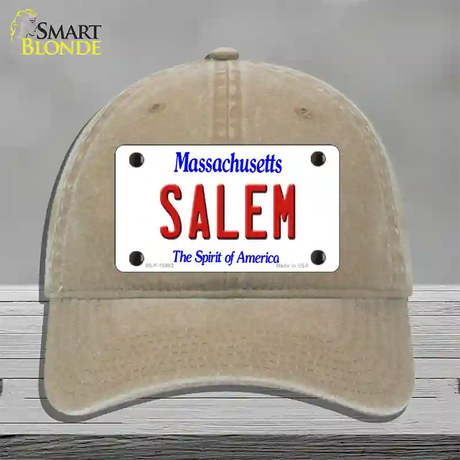 Salem Massachusetts Novelty License Plate Hat Unconstructed Cotton / Khaki