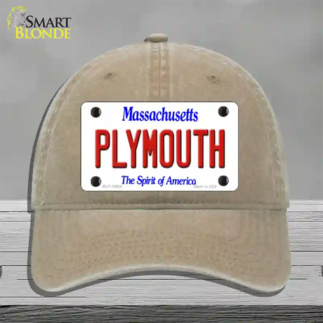 Plymouth Massachusetts Novelty License Plate Hat Unconstructed Cotton / Khaki