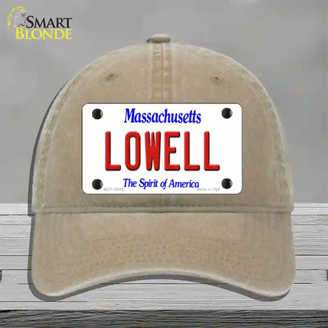 Lowell Massachusetts Novelty License Plate Hat Unconstructed Cotton / Khaki