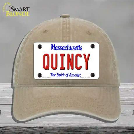 Quincy Massachusetts Novelty License Plate Hat Unconstructed Cotton / Khaki