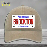 Brockton Massachusetts Novelty License Plate Hat Unconstructed Cotton / Khaki