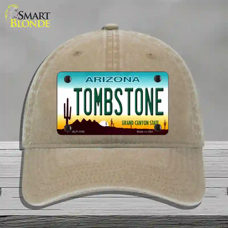 Tombstone Arizona Novelty License Plate Hat Unconstructed Cotton / Khaki