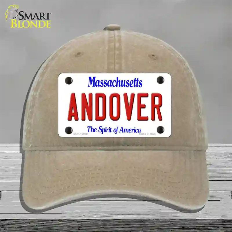 Andover Massachusetts Novelty License Plate Hat Unconstructed Cotton / Khaki