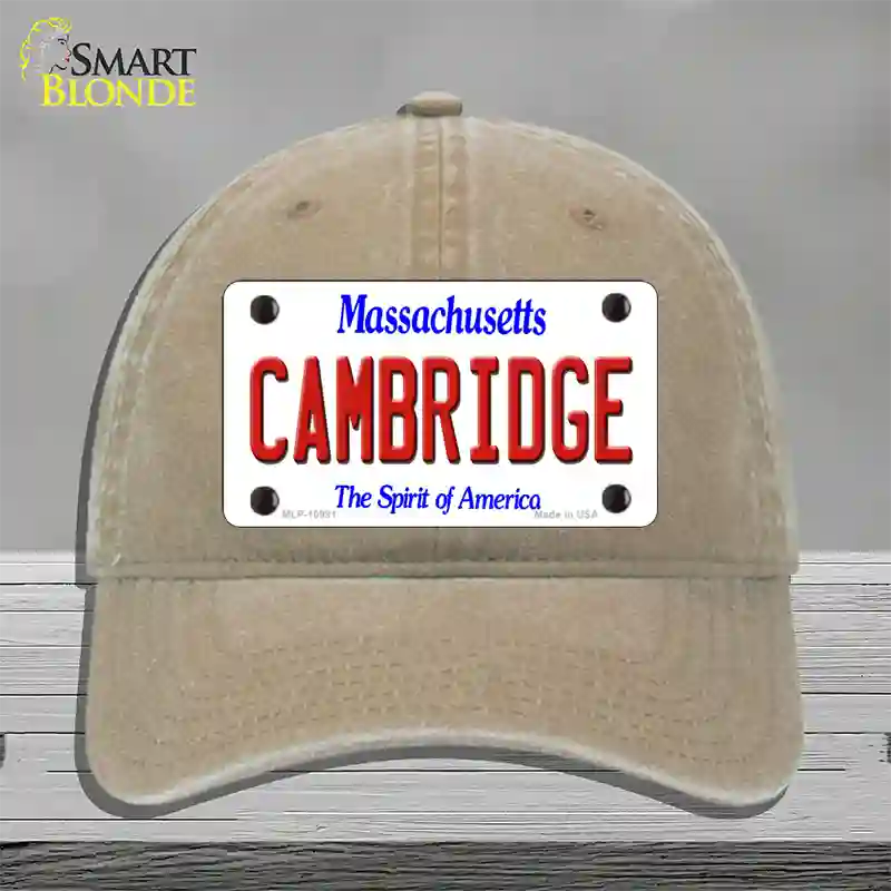 Cambridge Massachusetts Novelty License Plate Hat Unconstructed Cotton / Khaki