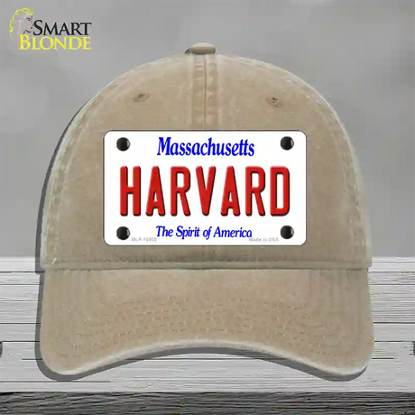 Harvard Massachusetts Novelty License Plate Hat Unconstructed Cotton / Khaki