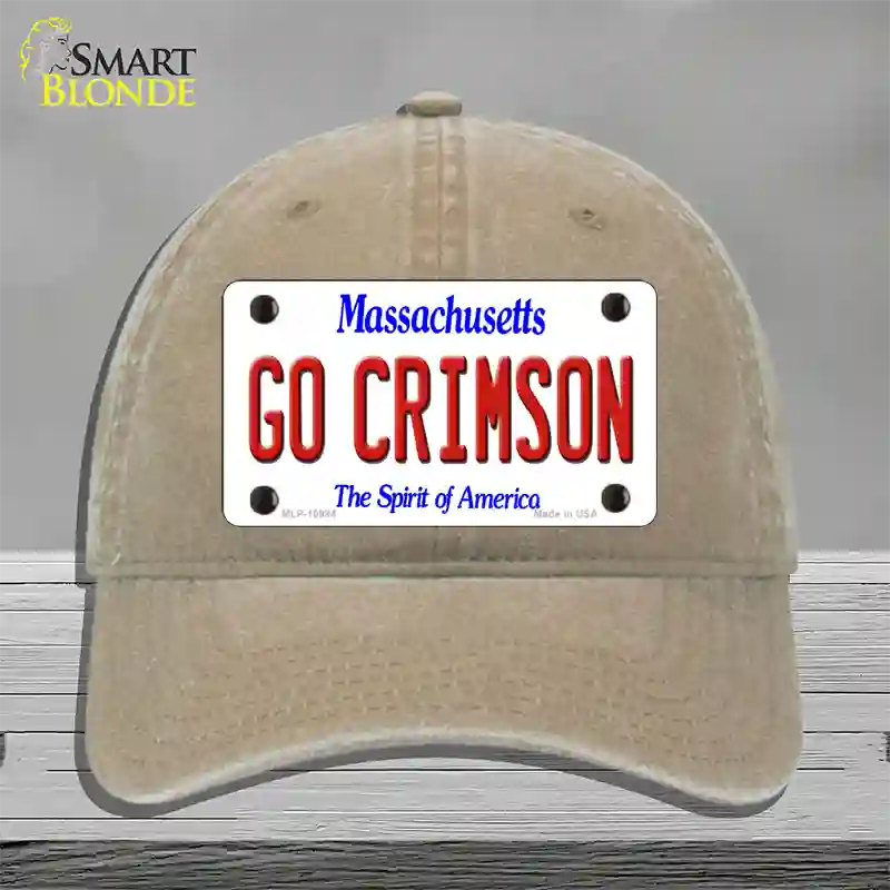 Go Crimson Massachusetts Novelty License Plate Hat Unconstructed Cotton / Khaki