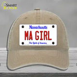 MA Girl Massachusetts Novelty License Plate Hat Unconstructed Cotton / Khaki