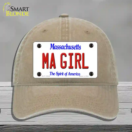 MA Girl Massachusetts Novelty License Plate Hat Unconstructed Cotton / Khaki