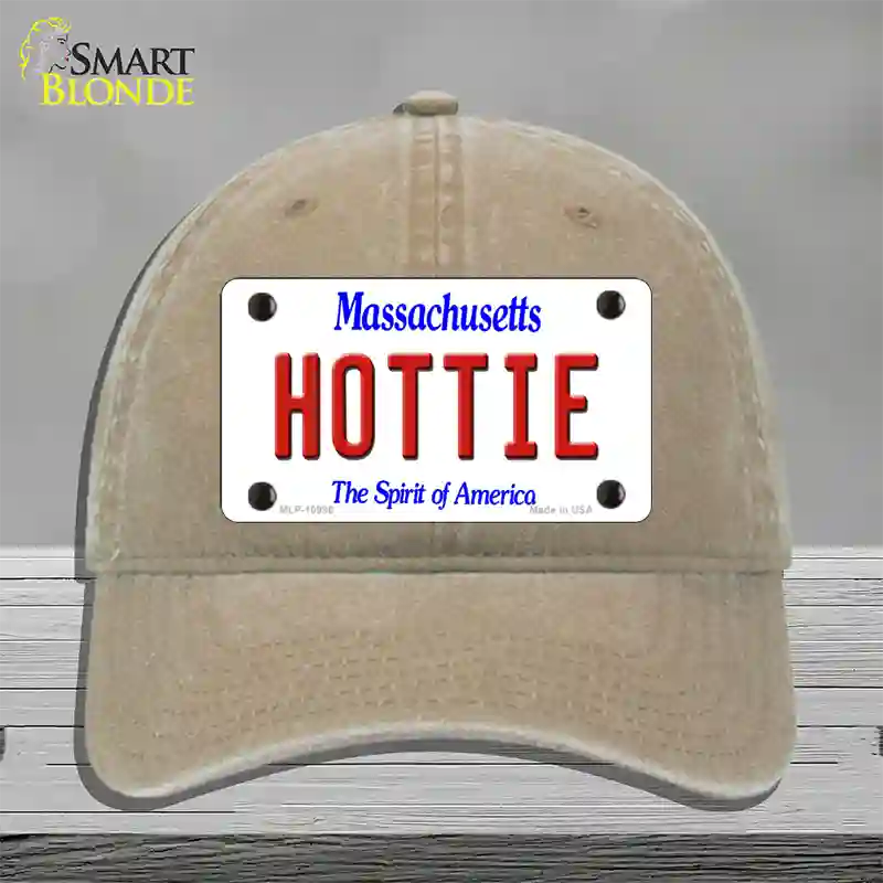 Hottie Massachusetts Novelty License Plate Hat Unconstructed Cotton / Khaki