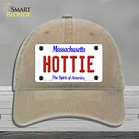 Hottie Massachusetts Novelty License Plate Hat Unconstructed Cotton / Khaki