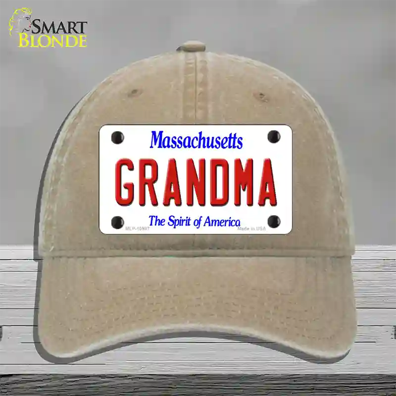 Grandma Massachusetts Novelty License Plate Hat Unconstructed Cotton / Khaki