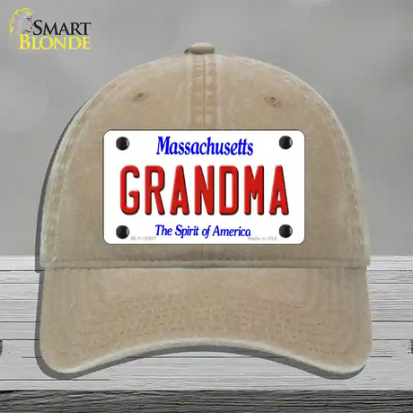 Grandma Massachusetts Novelty License Plate Hat Unconstructed Cotton / Khaki