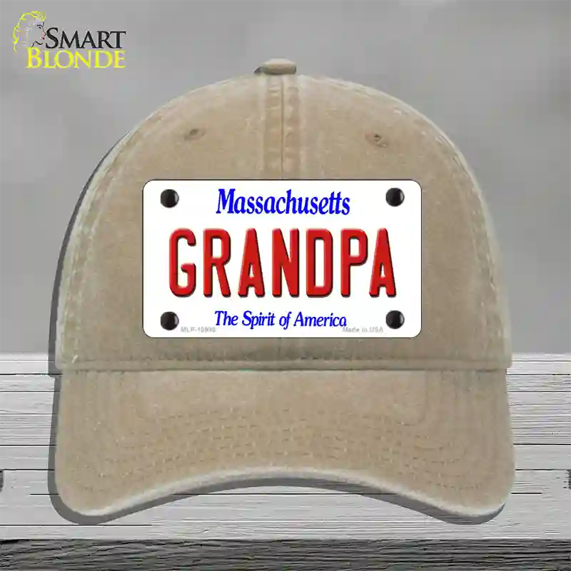 Grandpa Massachusetts Novelty License Plate Hat Unconstructed Cotton / Khaki