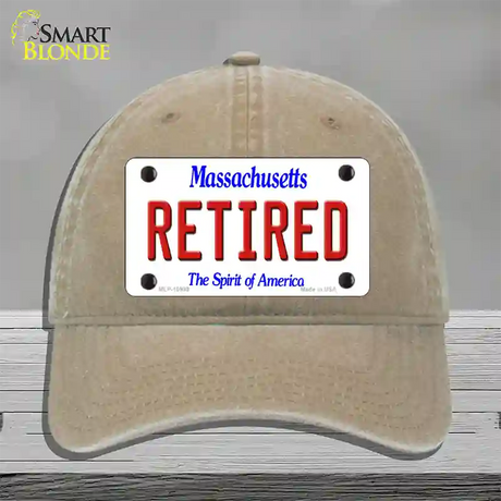 Retired Massachusetts Novelty License Plate Hat Unconstructed Cotton / Khaki