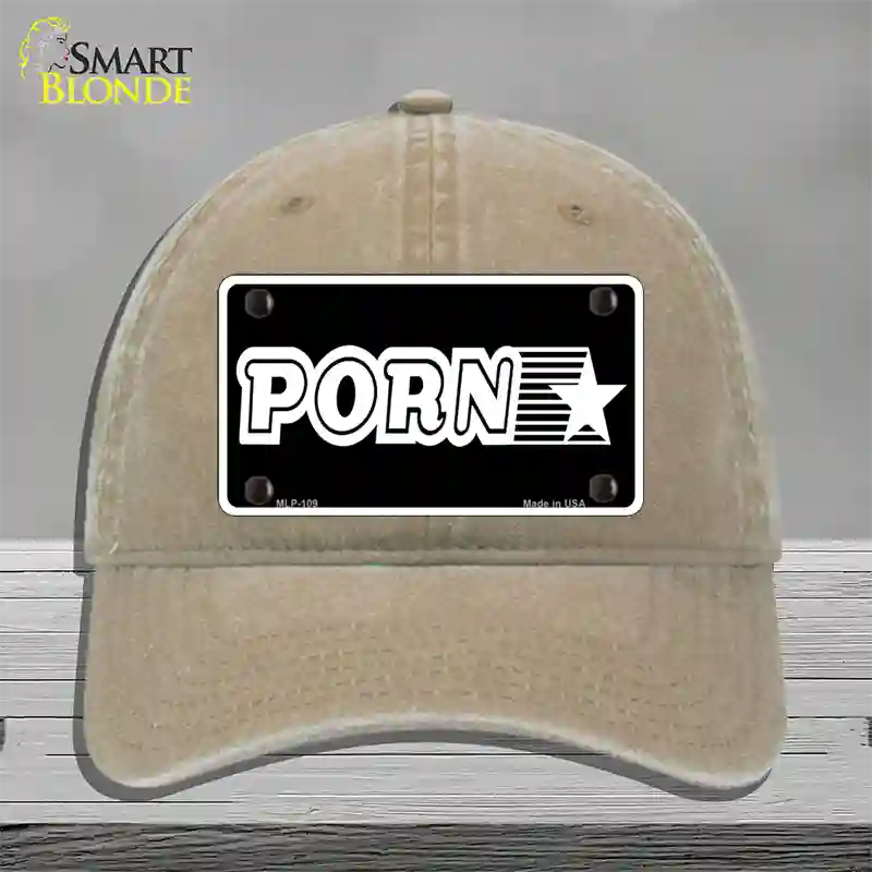 Porn Star Novelty License Plate Hat Unconstructed Cotton / Khaki