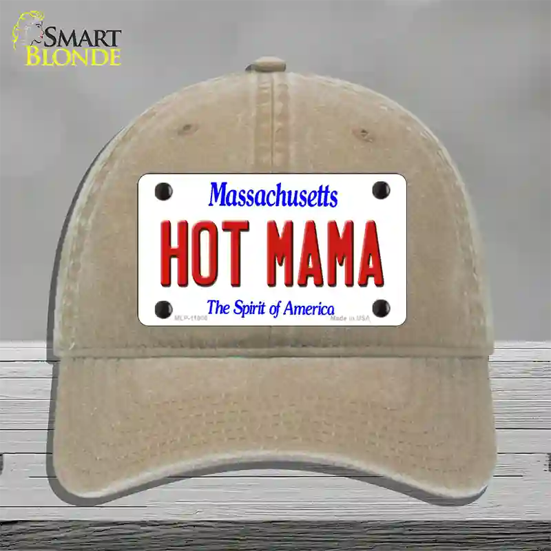 Hot Mama Massachusetts Novelty License Plate Hat Unconstructed Cotton / Khaki