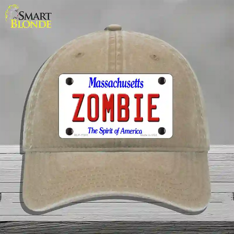 Zombie Massachusetts Novelty License Plate Hat Unconstructed Cotton / Khaki