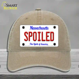 Spoiled Massachusetts Novelty License Plate Hat Unconstructed Cotton / Khaki