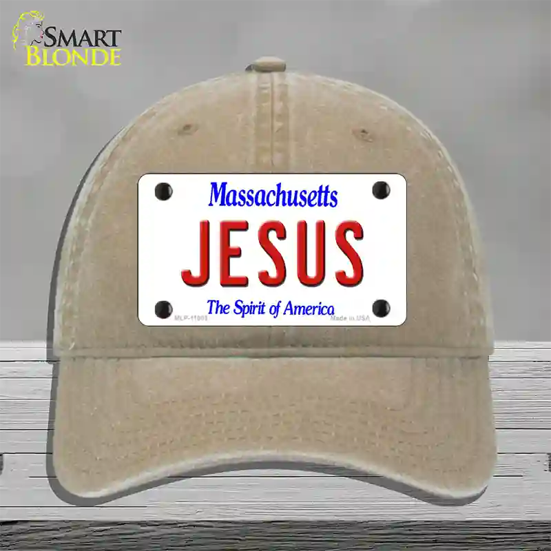 Jesus Massachusetts Novelty License Plate Hat Unconstructed Cotton / Khaki