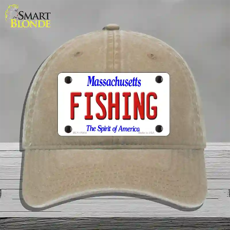 Fishing Massachusetts Novelty License Plate Hat Unconstructed Cotton / Khaki