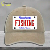 Fishing Massachusetts Novelty License Plate Hat Unconstructed Cotton / Khaki