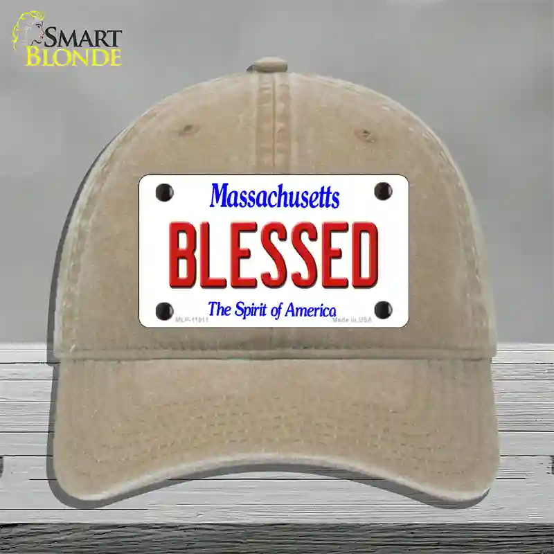 Blessed Massachusetts Novelty License Plate Hat Unconstructed Cotton / Khaki