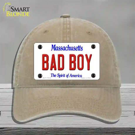 Bad Boy Massachusetts Novelty License Plate Hat Unconstructed Cotton / Khaki