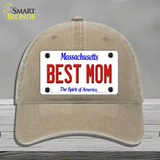 Best Mom Massachusetts Novelty License Plate Hat Unconstructed Cotton / Khaki