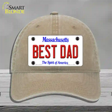 Best Dad Massachusetts Novelty License Plate Hat Unconstructed Cotton / Khaki