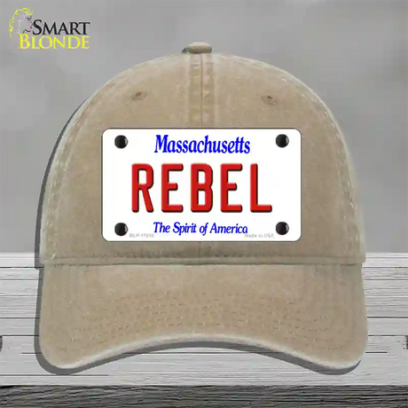 Rebel Massachusetts Novelty License Plate Hat Unconstructed Cotton / Khaki