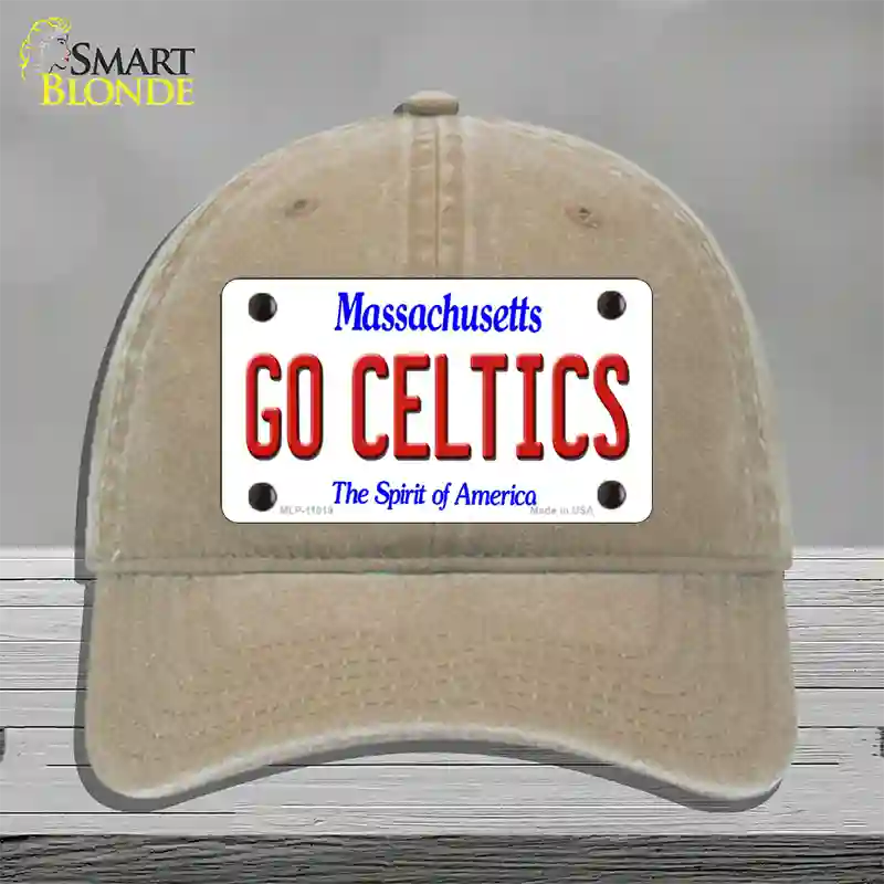 Go Celtics Massachusetts Novelty License Plate Hat Unconstructed Cotton / Khaki