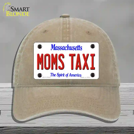 Moms Taxi Massachusetts Novelty License Plate Hat Unconstructed Cotton / Khaki