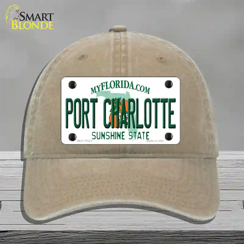 Port Charlotte Florida Novelty License Plate Hat Unconstructed Cotton / Khaki