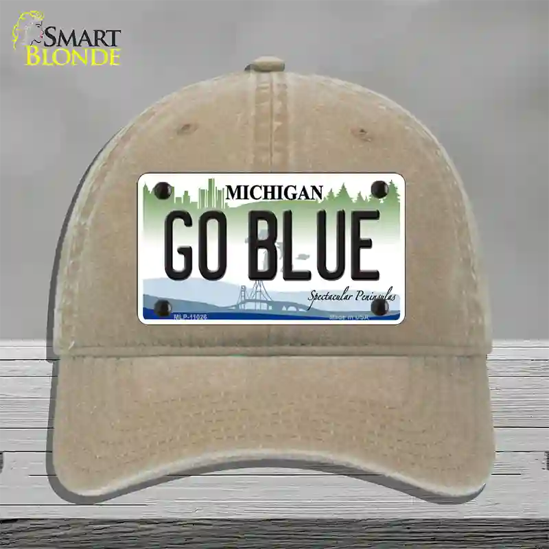 Go Blue Michigan Novelty License Plate Hat Unconstructed Cotton / Khaki