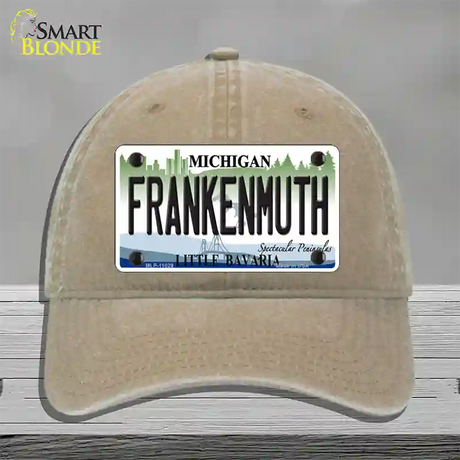 Frankenmuth Michigan Novelty License Plate Hat Unconstructed Cotton / Khaki