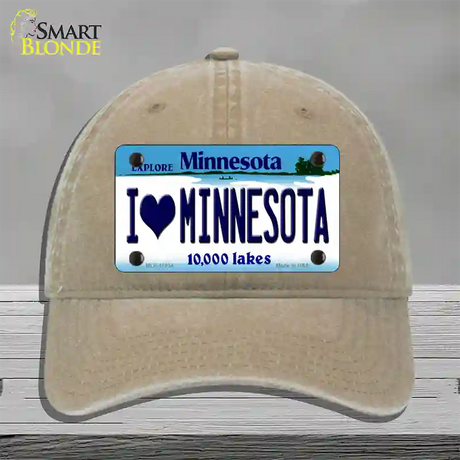 I Love Minnesota Novelty License Plate Hat Unconstructed Cotton / Khaki