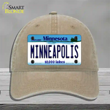 Minneapolis Minnesota State Novelty License Plate Hat Unconstructed Cotton / Khaki