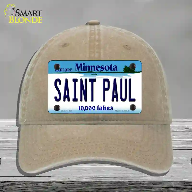 Saint Paul Minnesota State Novelty License Plate Hat Unconstructed Cotton / Khaki