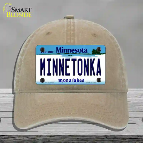 Minnetonka Minnesota State Novelty License Plate Hat Unconstructed Cotton / Khaki