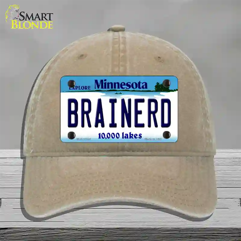 Brainerd Minnesota State Novelty License Plate Hat Unconstructed Cotton / Khaki