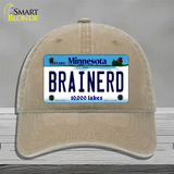 Brainerd Minnesota State Novelty License Plate Hat Unconstructed Cotton / Khaki