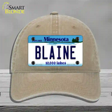 Blaine Minnesota State Novelty License Plate Hat Unconstructed Cotton / Khaki