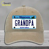 Grandpa Minnesota State Novelty License Plate Hat Unconstructed Cotton / Khaki