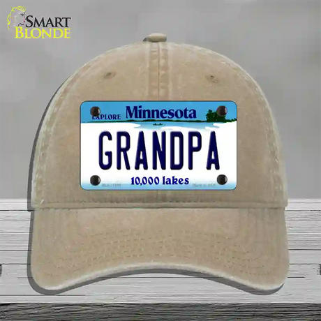 Grandpa Minnesota State Novelty License Plate Hat Unconstructed Cotton / Khaki