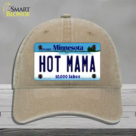 Hot Mama Minnesota State Novelty License Plate Hat Unconstructed Cotton / Khaki