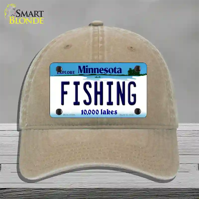 Fishing Minnesota State Novelty License Plate Hat Unconstructed Cotton / Khaki