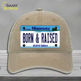 Born and Raised Minnesota State Novelty License Plate Hat Unconstructed Cotton / Khaki